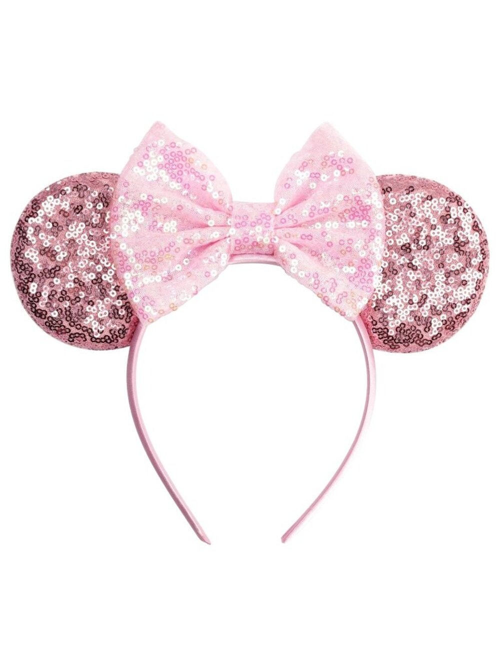Women Sparkle Pink Polyester Sequins Mickey Mouse Hair Bow Handmade Headband